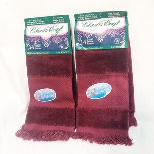 Two Burgundy Fingertip Towel 14 Count Border Cross Stitch Towels Charles Craft